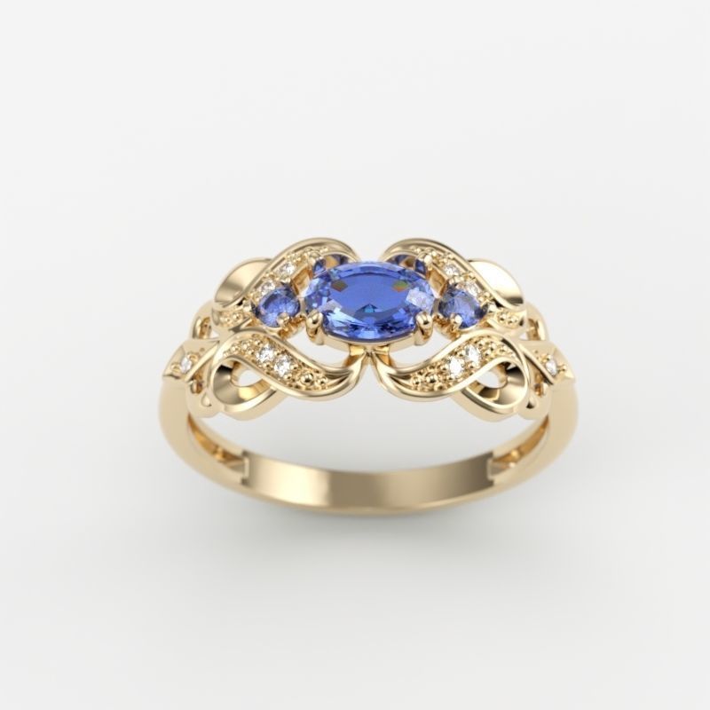 Women ring with sapphires and diamonds 3dm stl 3D print model 3D print model_3