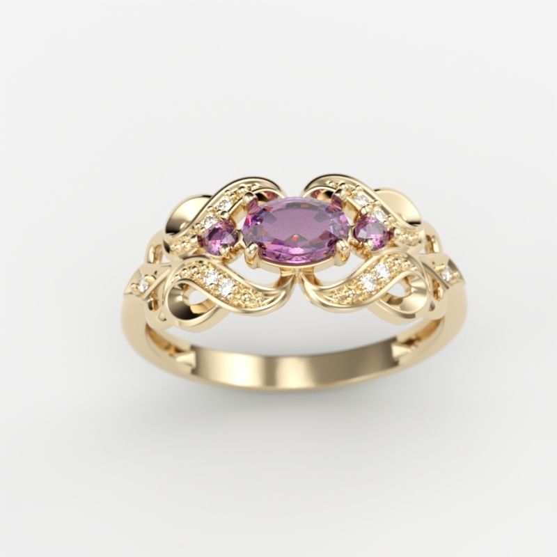 Women ring with sapphires and diamonds 3dm stl 3D print model 3D print model_9