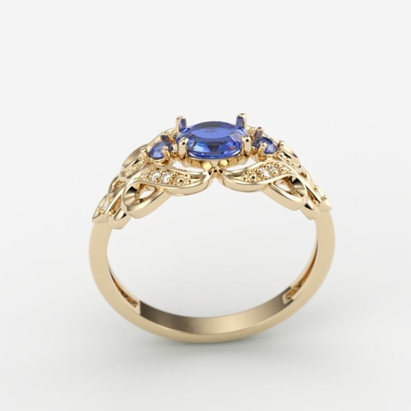 Women ring with sapphires and diamonds 3dm stl 3D print model 3D print model_5