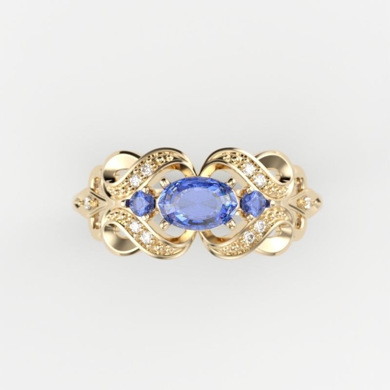 Women ring with sapphires and diamonds 3dm stl 3D print model 3D print model_4