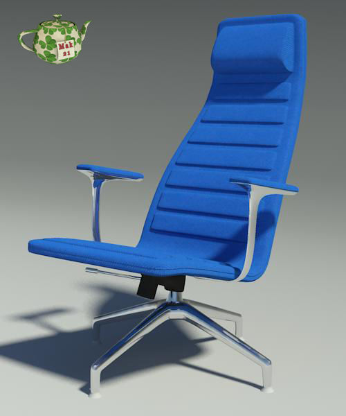 Lotus blu fabric armchair 3D model_2