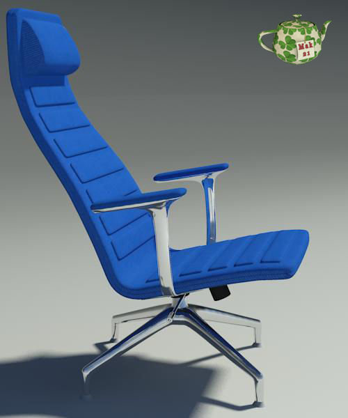 Lotus blu fabric armchair 3D model_3