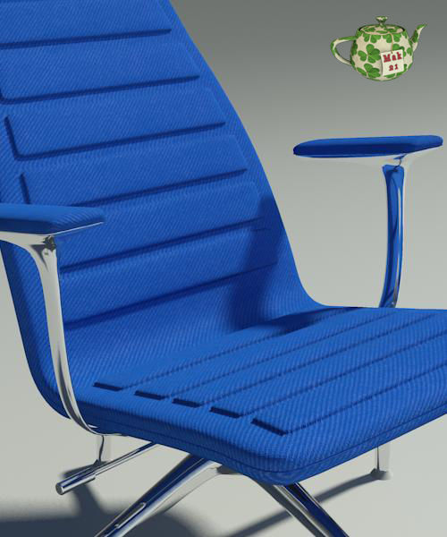 Lotus blu fabric armchair 3D model_4