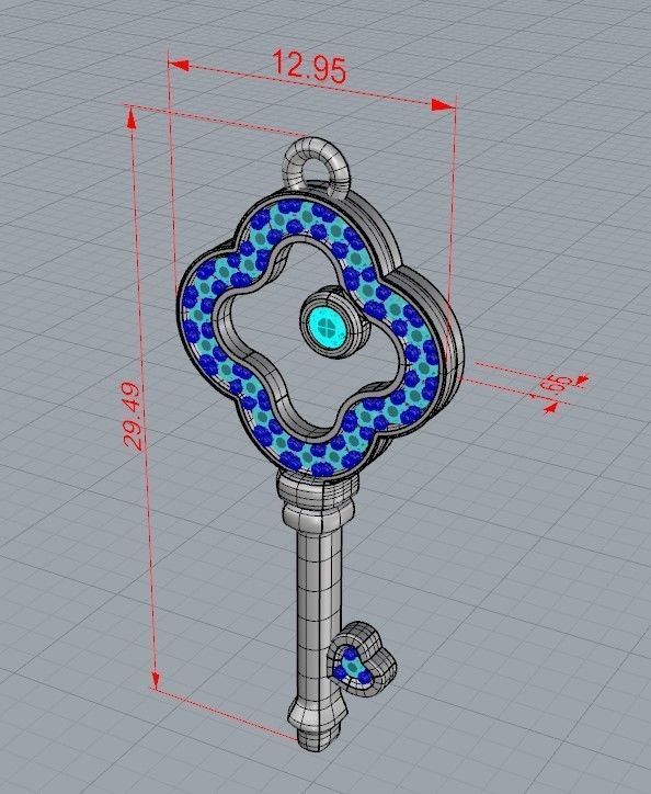 Women Pendant key design with diamonds 3dm stl 3D print model 3D print model_14