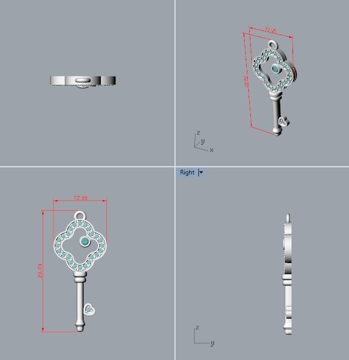 Women Pendant key design with diamonds 3dm stl 3D print model 3D print model_13