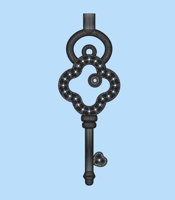 Women Pendant key design with diamonds 3dm stl 3D print model 3D print model_16