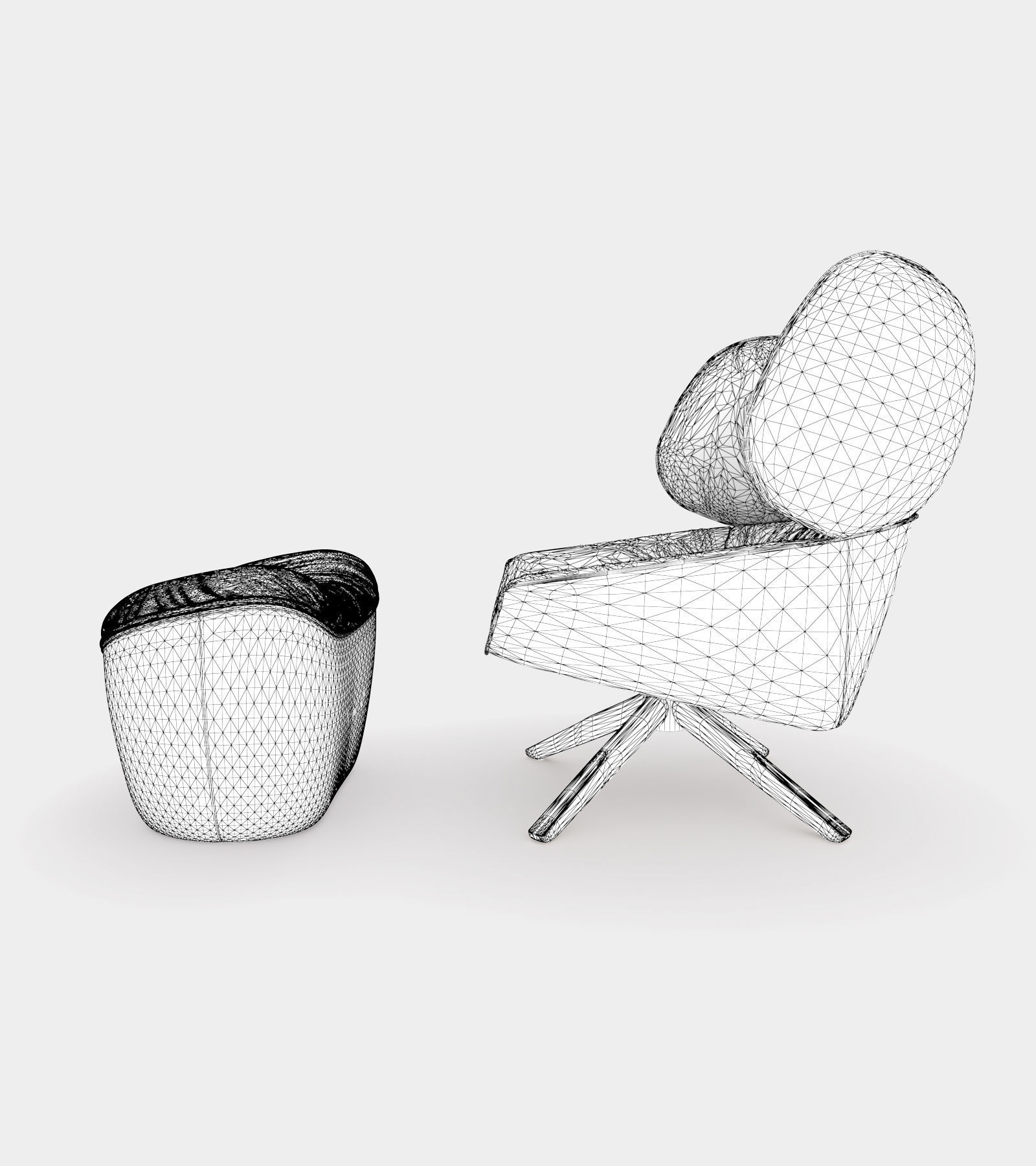 Armchair with headrest ears 3D model_3