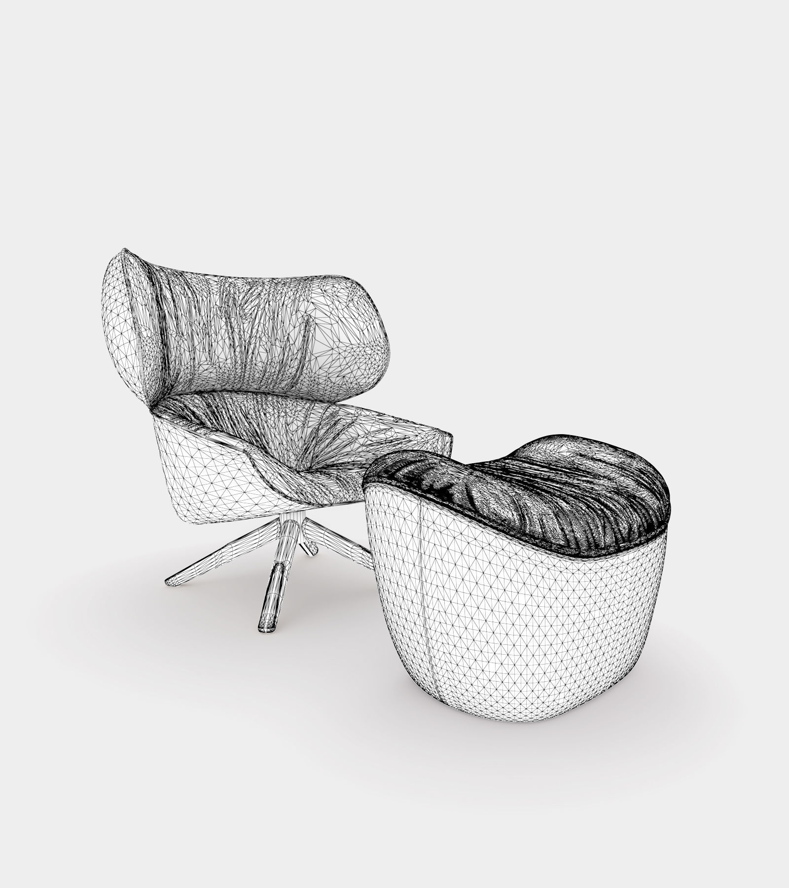 Armchair with headrest ears 3D model_2