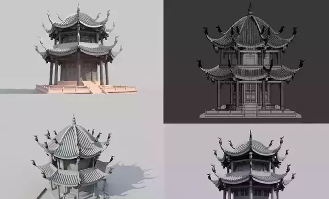 3DMAX Model-Ancient Octagonal Pavilion in China
