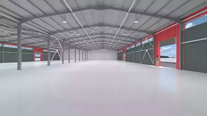 industrial hangar shed with detailed metal structure  3D model