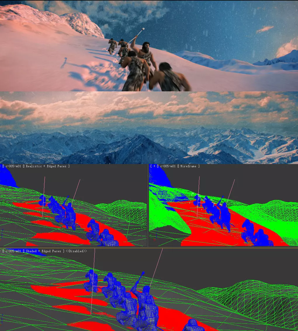3DMAX model-primitive man climbing snow mountain scene 3D model_0