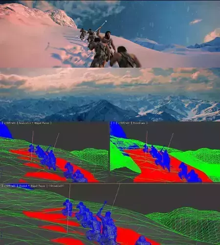 3DMAX model-primitive man climbing snow mountain scene