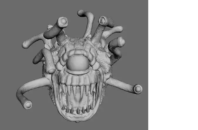 beholder alien head with lot of teeth