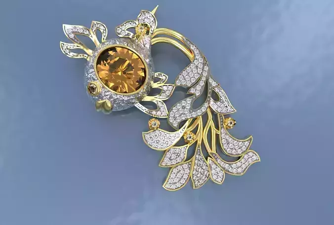 Brooch Gold Fish with Gems