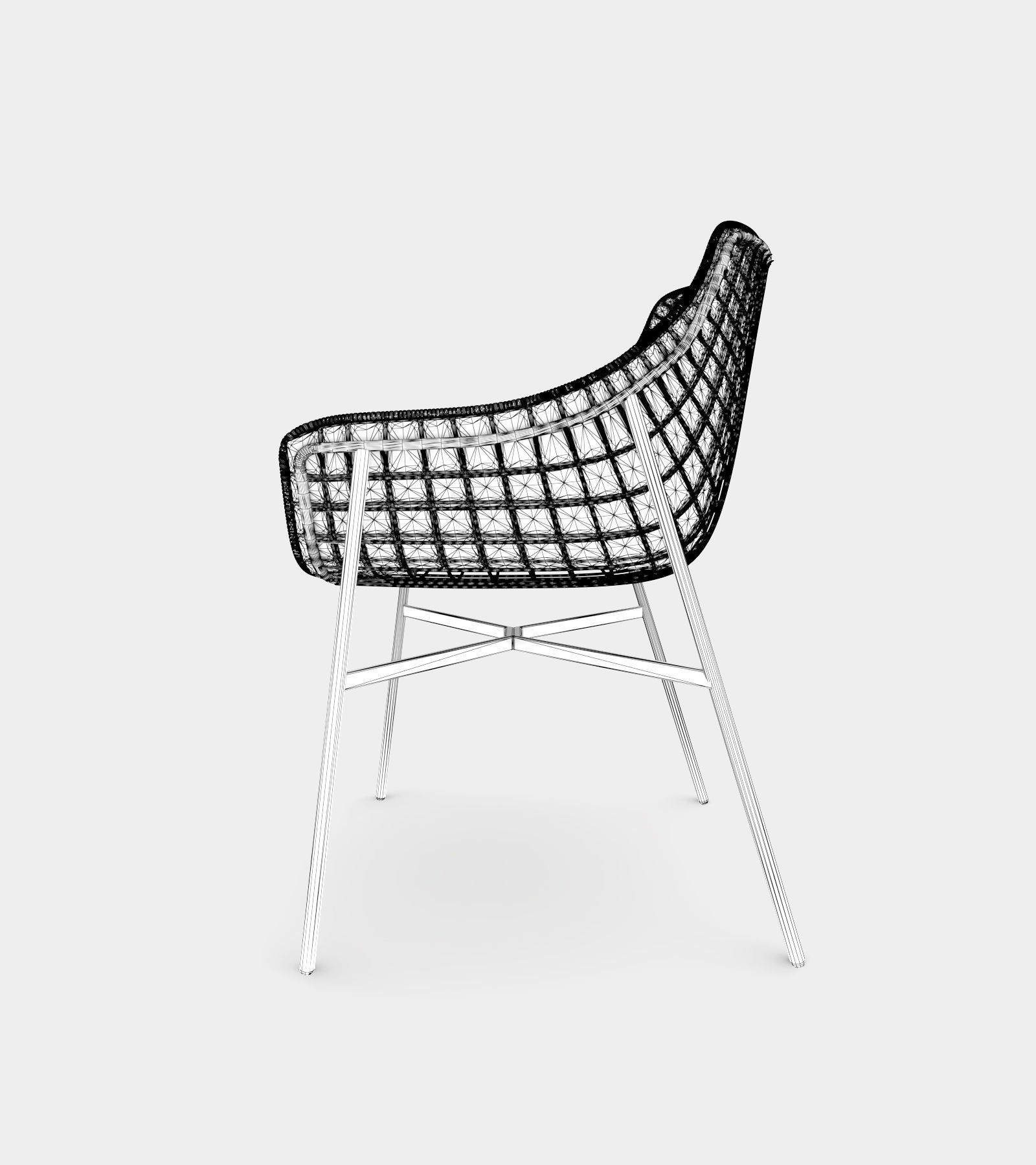 Outdoor summer leather armchair with steel grid 3D model_3