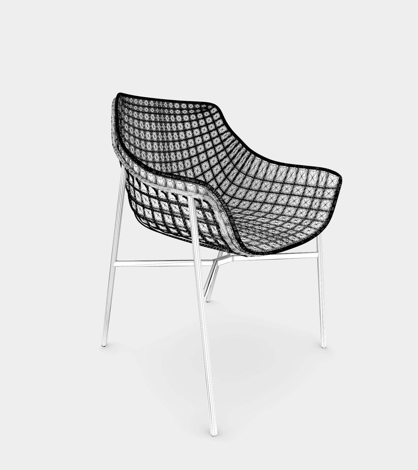 Outdoor summer leather armchair with steel grid 3D model_2