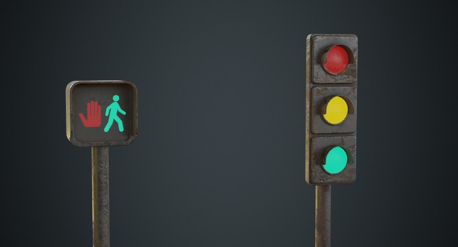 Stop Light 1C Low-poly 3D model_10
