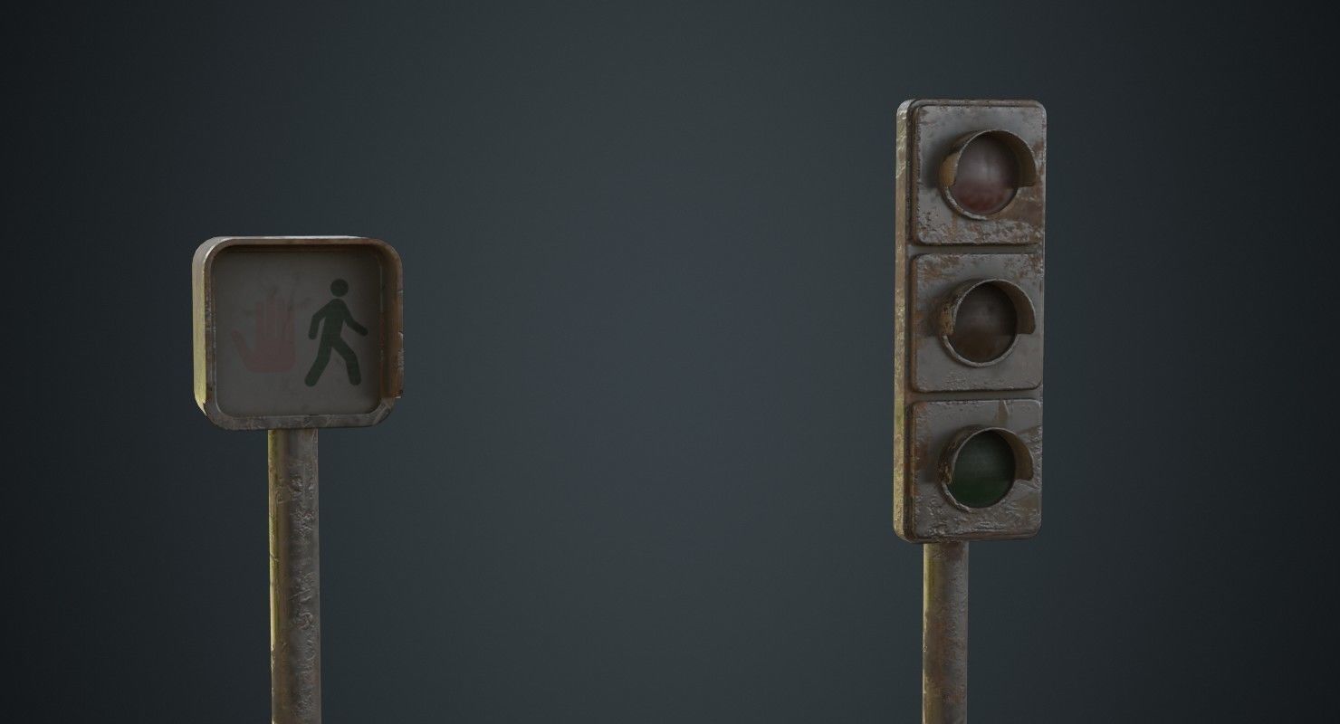 Stop Light 1C Low-poly 3D model_9