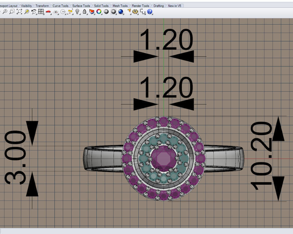 ring with reflector with diamonds 3D print model_1