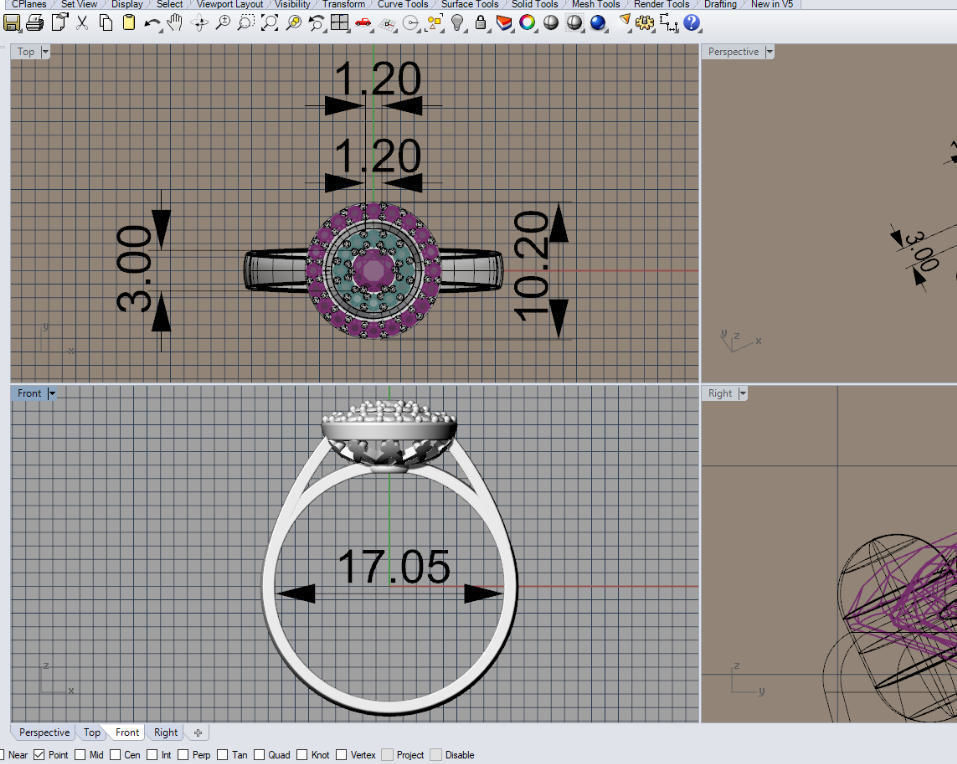 ring with reflector with diamonds 3D print model_2
