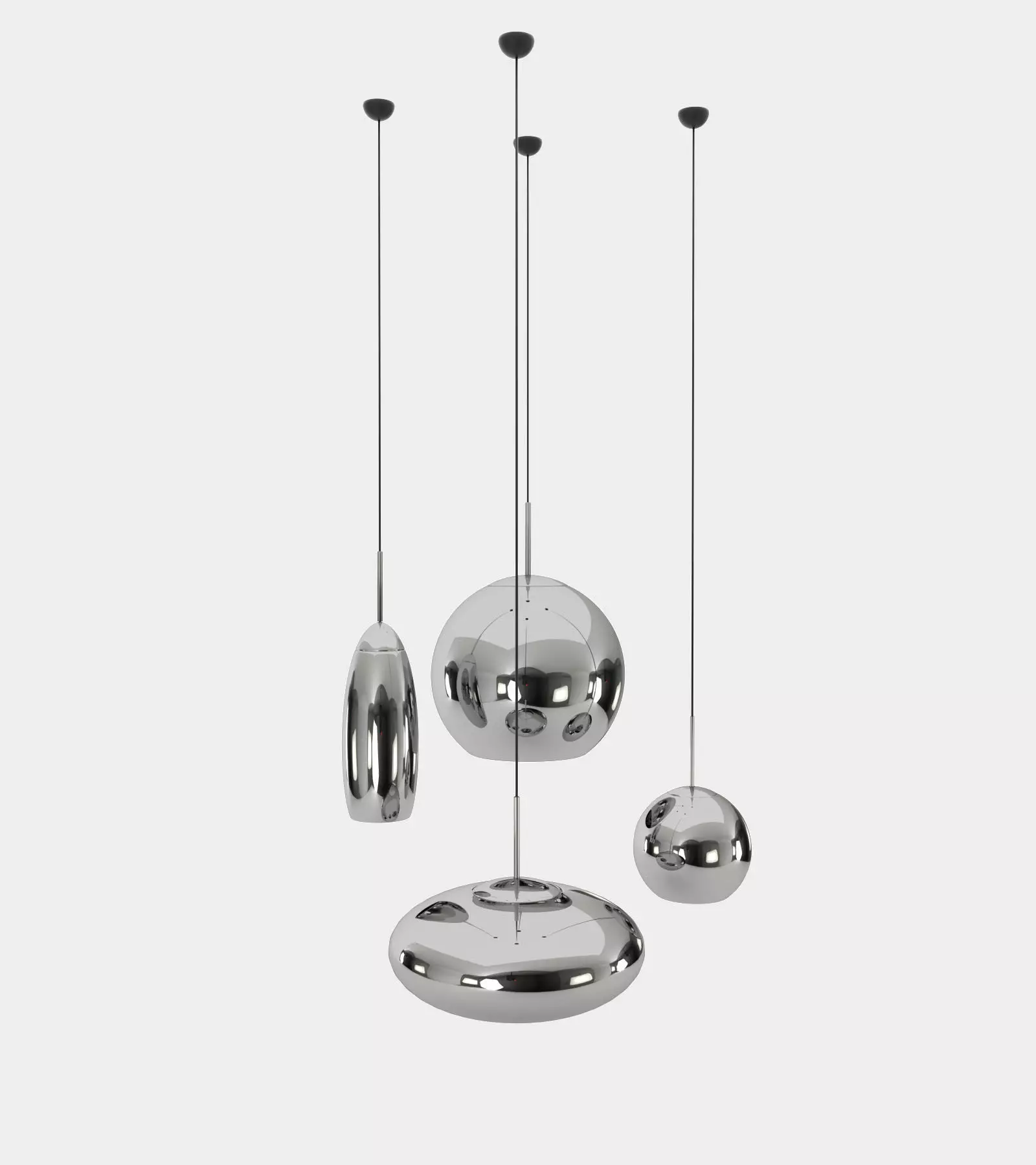 Copper round pendant lamp set 3D model_0