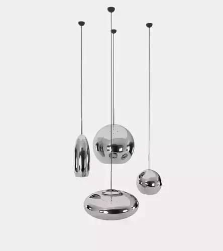 Copper round pendant lamp set 3D model