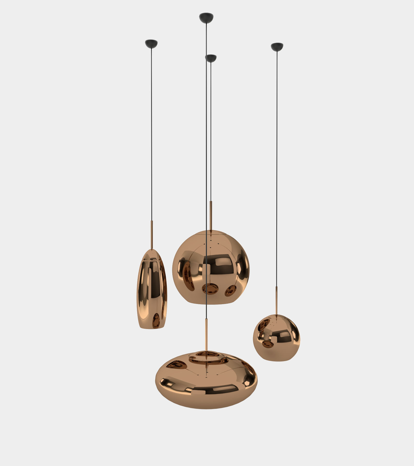 Copper round pendant lamp set 3D model_1