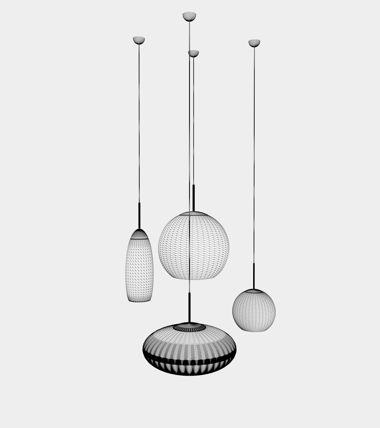 Copper round pendant lamp set 3D model_2