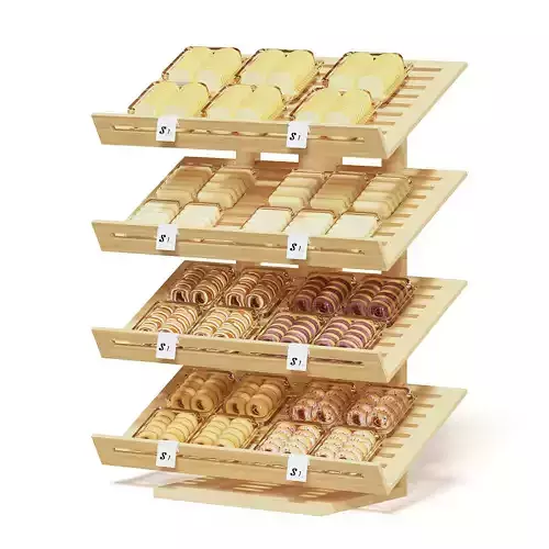Market Shelf 3D Model - Bakery Products 3D model