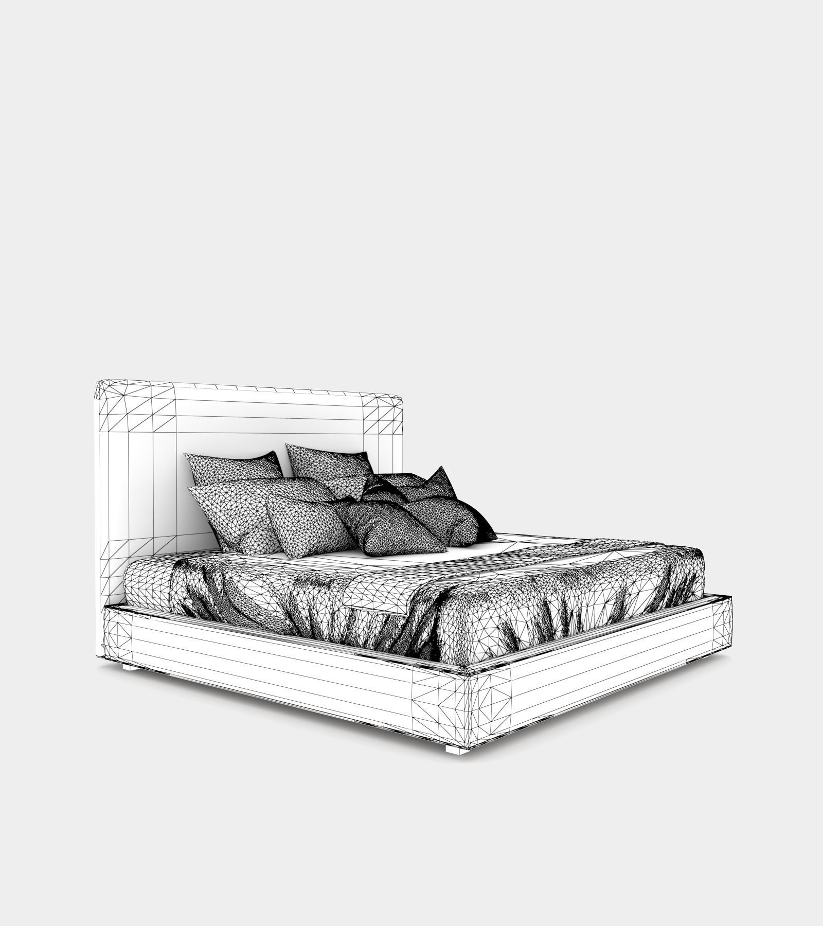 Modern double bed with a bed head 3D model_2