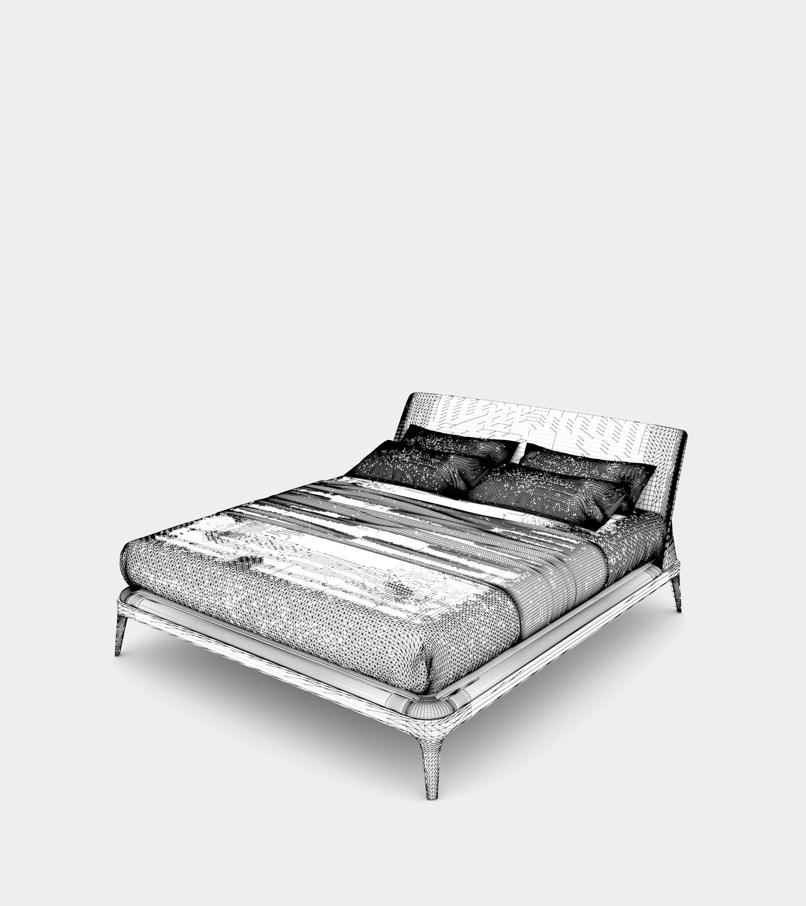 Modern double bed with bedhead 3D model_3