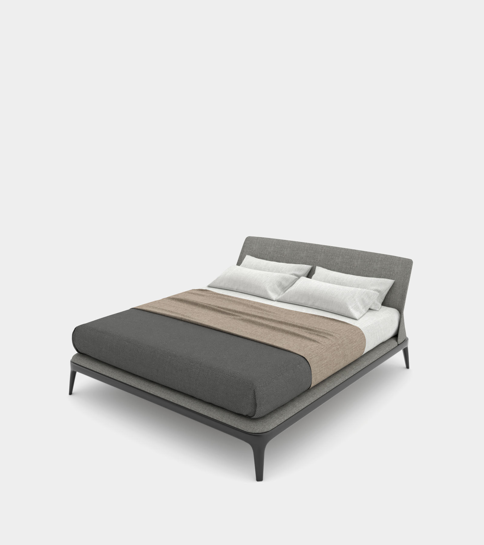 Modern double bed with bedhead 3D model_1