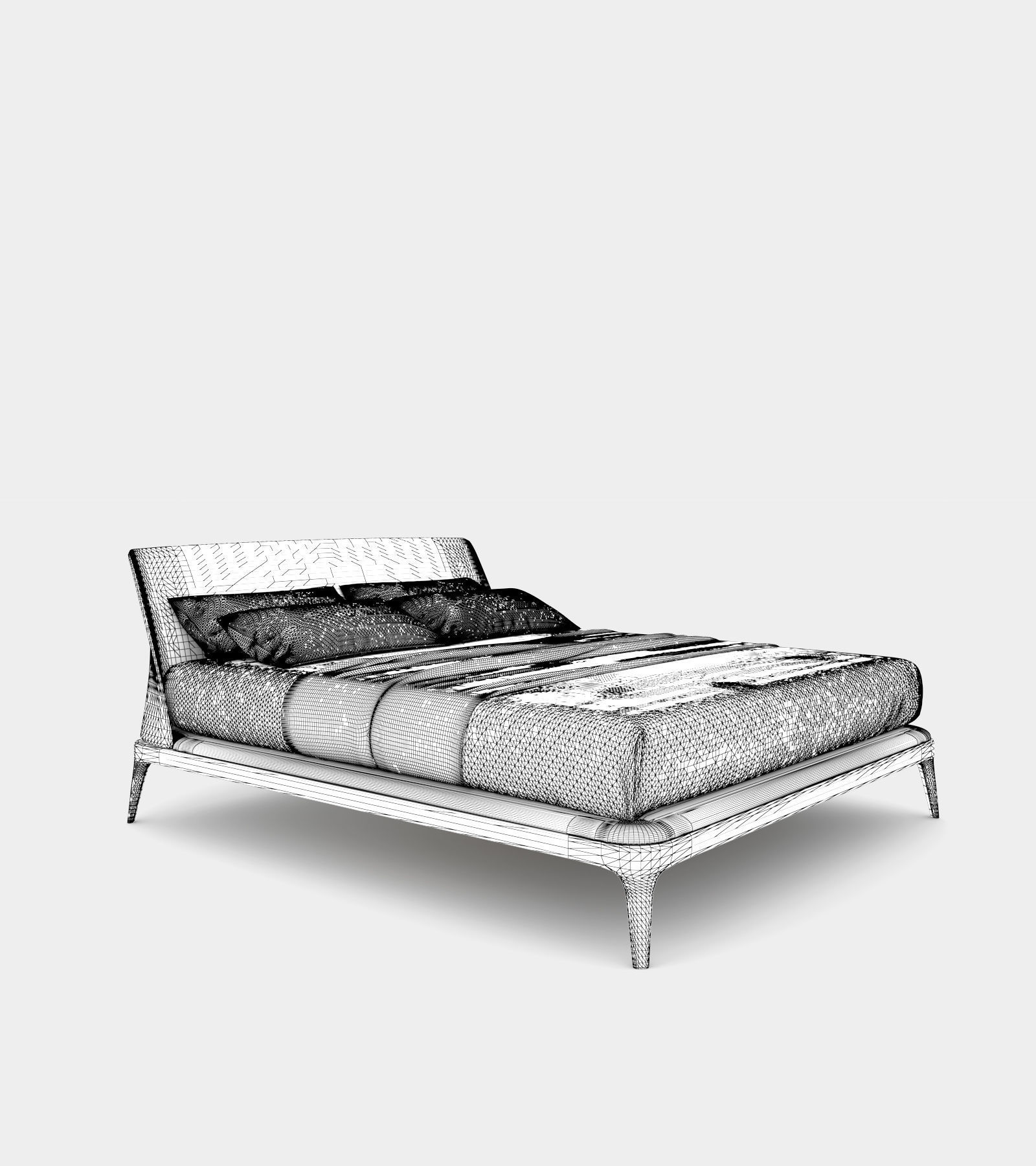 Modern double bed with bedhead 3D model_2