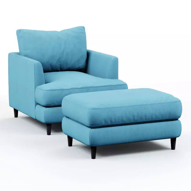 Armchair and pouf blue cloth 3D model_0