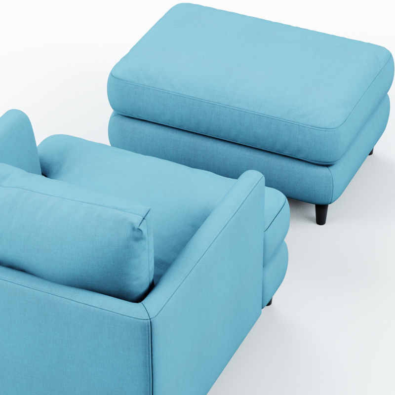 Armchair and pouf blue cloth 3D model_5