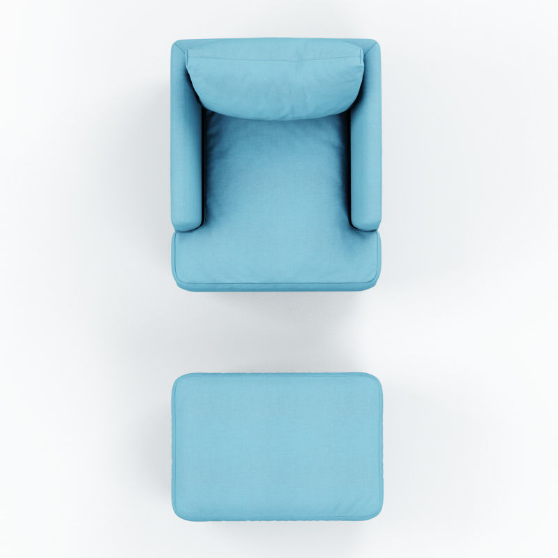 Armchair and pouf blue cloth 3D model_3