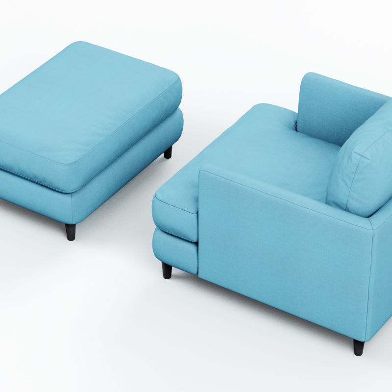 Armchair and pouf blue cloth 3D model_4