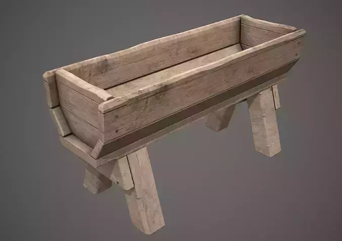 Old Wooden Trough PBR Low Poly