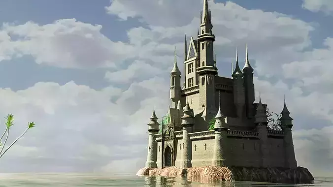 castle 3d floating in water