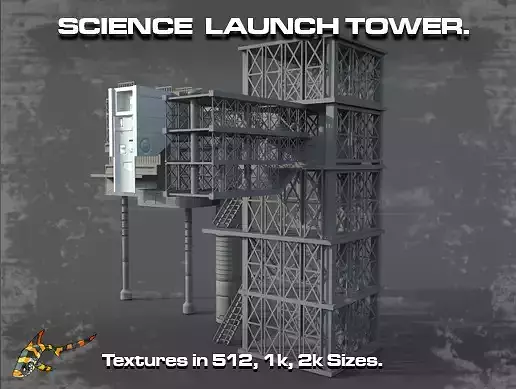SCIENCE LAUNCH TOWER Low-poly 3D model