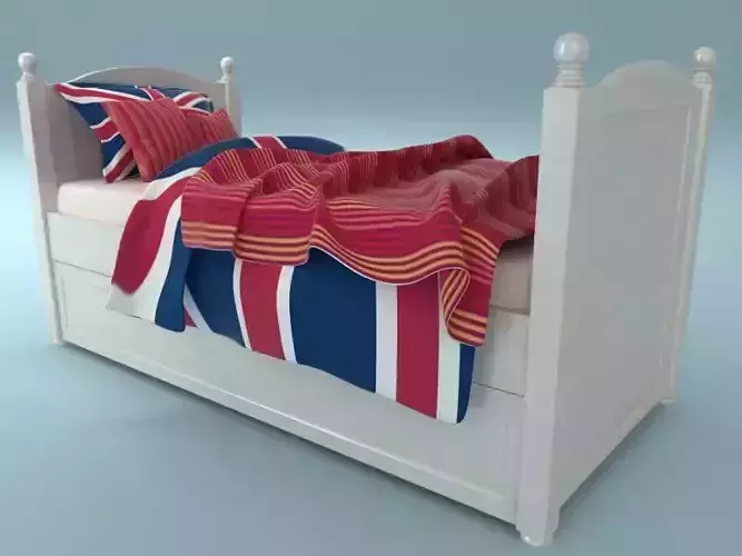 White Trundle bed 3D model