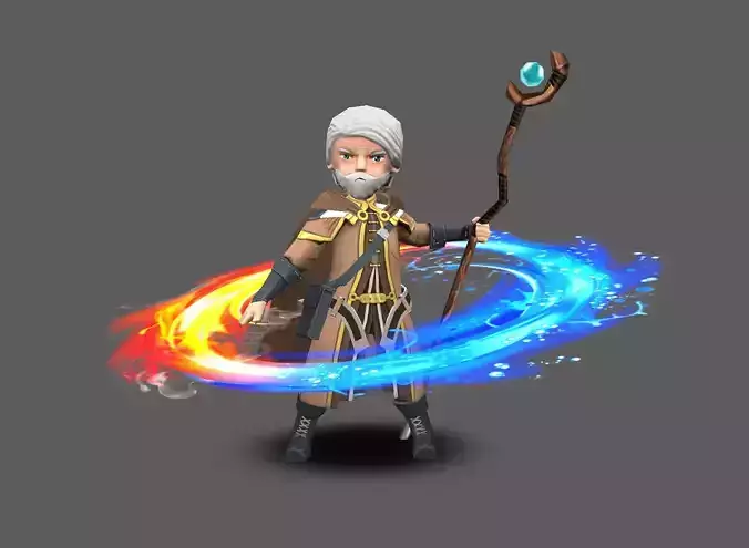 Mage model character holding wand Free low-poly 3D model