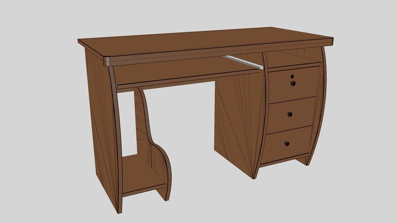 Computer desk Low-poly 3D model_6
