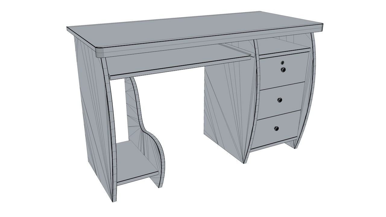 Computer desk Low-poly 3D model_7