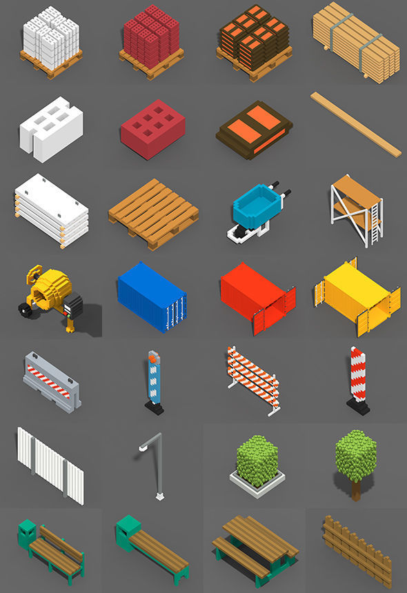 Voxel Construction Pack 85 Items Low-poly 3D model_6