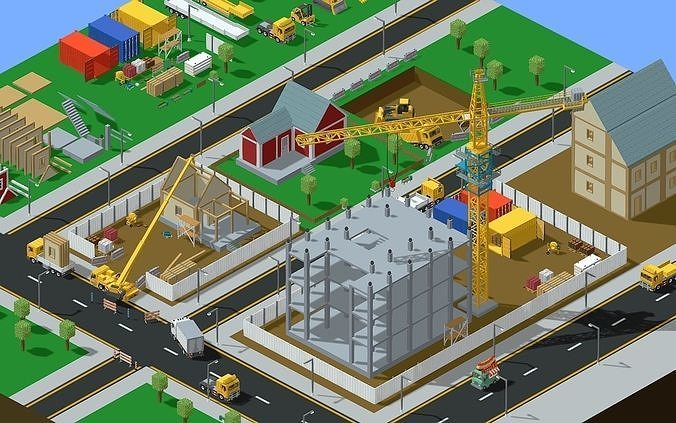 Voxel Construction Pack 85 Items Low-poly 3D model