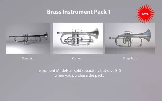 Brass Instruments Pack 1  Trumpet Cornet and Flugelhorn