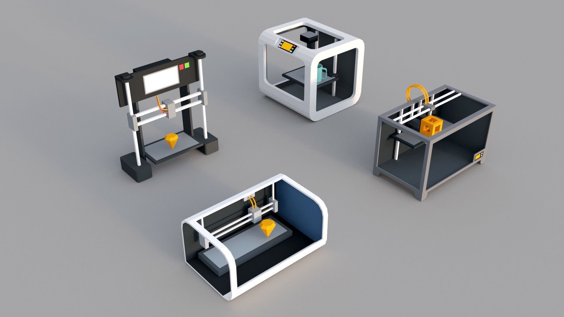 Low Poly 3D Printers printer Low-poly 3D model_5