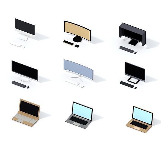 Low Poly Computers set of computer monitors and laptops Low-poly 3D model