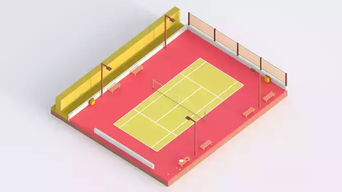 Low Poly Tennis Court Low-poly 3D model